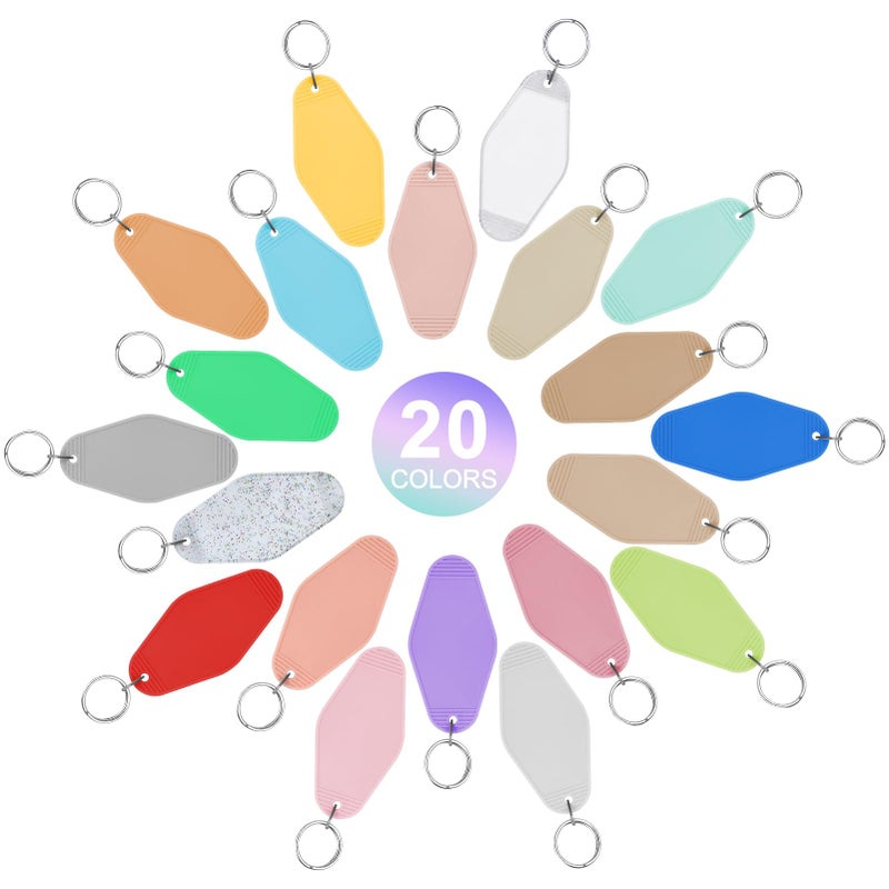 LOTMER 40 PCS Hotel Keychain Blank with Key Rings  20 Colors Plastic Rhombus Motel Keychain  Sublimation Keychain Blanks for DIY Keychain and Luggage Tag(Light Colour) - Image 2